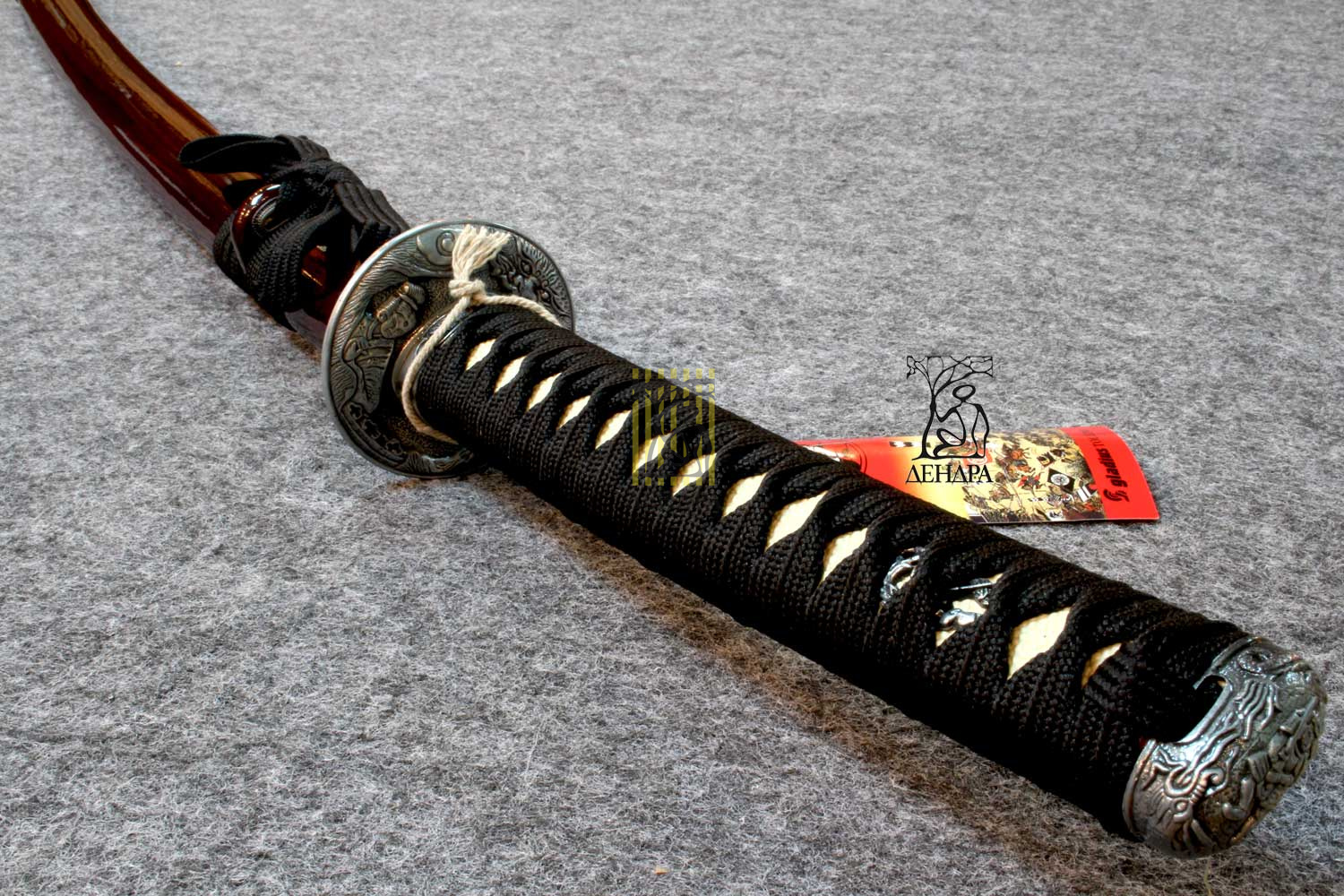 Катана, клинок 440 сталь, ножны деревянные бордовые, цуба под серебро