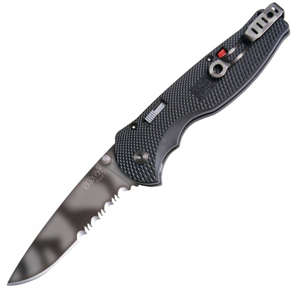 Нож"Flash II"фикс,зубц,тигров.покрыт.нитрид титана,рук.зитель,клипса