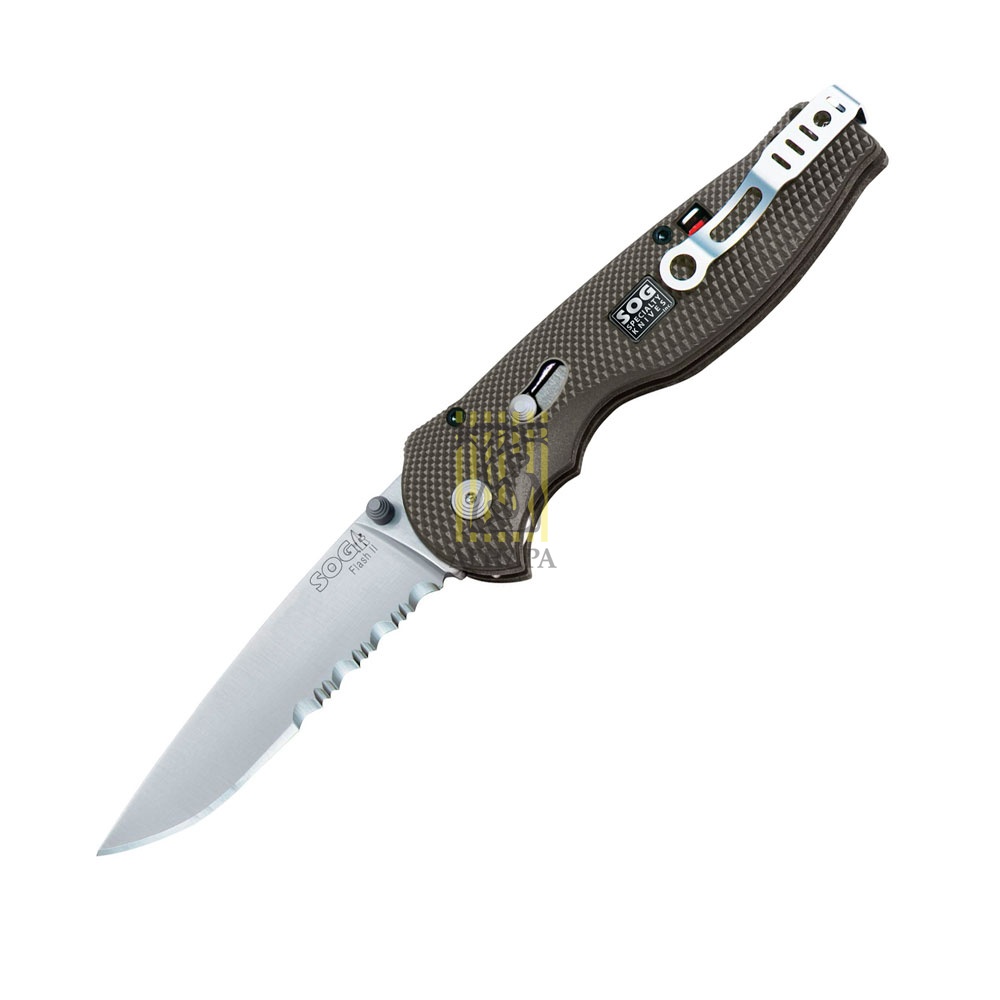 Нож"Flash II"фикс,зубц,чер.покрыт.нитрид титана,рук.камуфляж,клипса Нож"Flash II"фикс,зубц,чер.покрыт.нитрид титана,рук.камуфляж,клипса