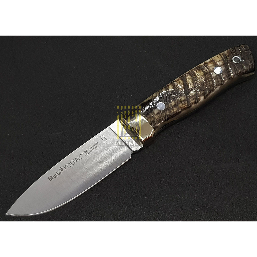 Нож "KODIAK" с фикс клинком длиной 10 см, рукоять рог с 3Д обработкой, ножны черная кожа