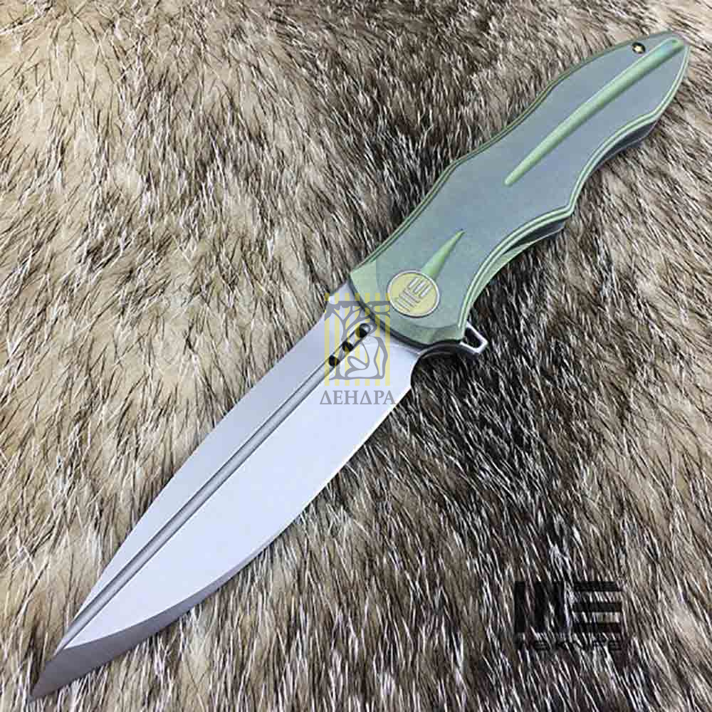 Нож складной, сталь Bohler M390, длина клинка 107 мм, рукоять титан, цвет зеленый, клипса, замок fra Нож складной, сталь Bohler M390, длина клинка 107 мм, рукоять титан, цвет зеленый, клипса, замок fra