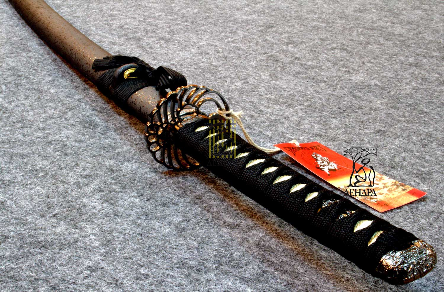 Катана, клинок 440 сталь, ножны черные, цуба с журавлем