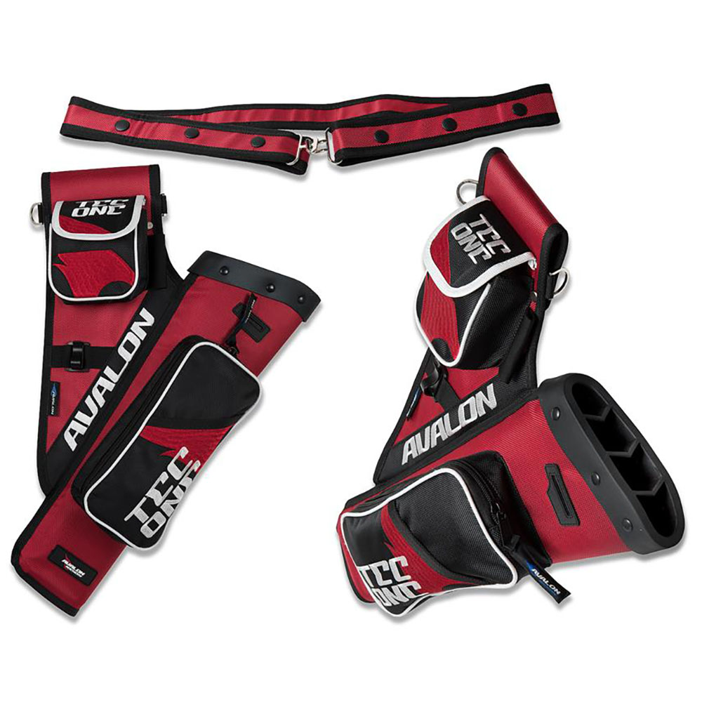 Кивер TEC ONE поясной для стрел, 4 трубки, 2 кармана, правый, ремень в комплекте, цвет красный