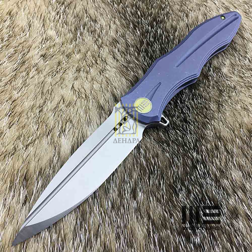 Нож складной, сталь Bohler M390, длина клинка 107 мм, рукоять титан, цвет голубой, клипса, замок fra