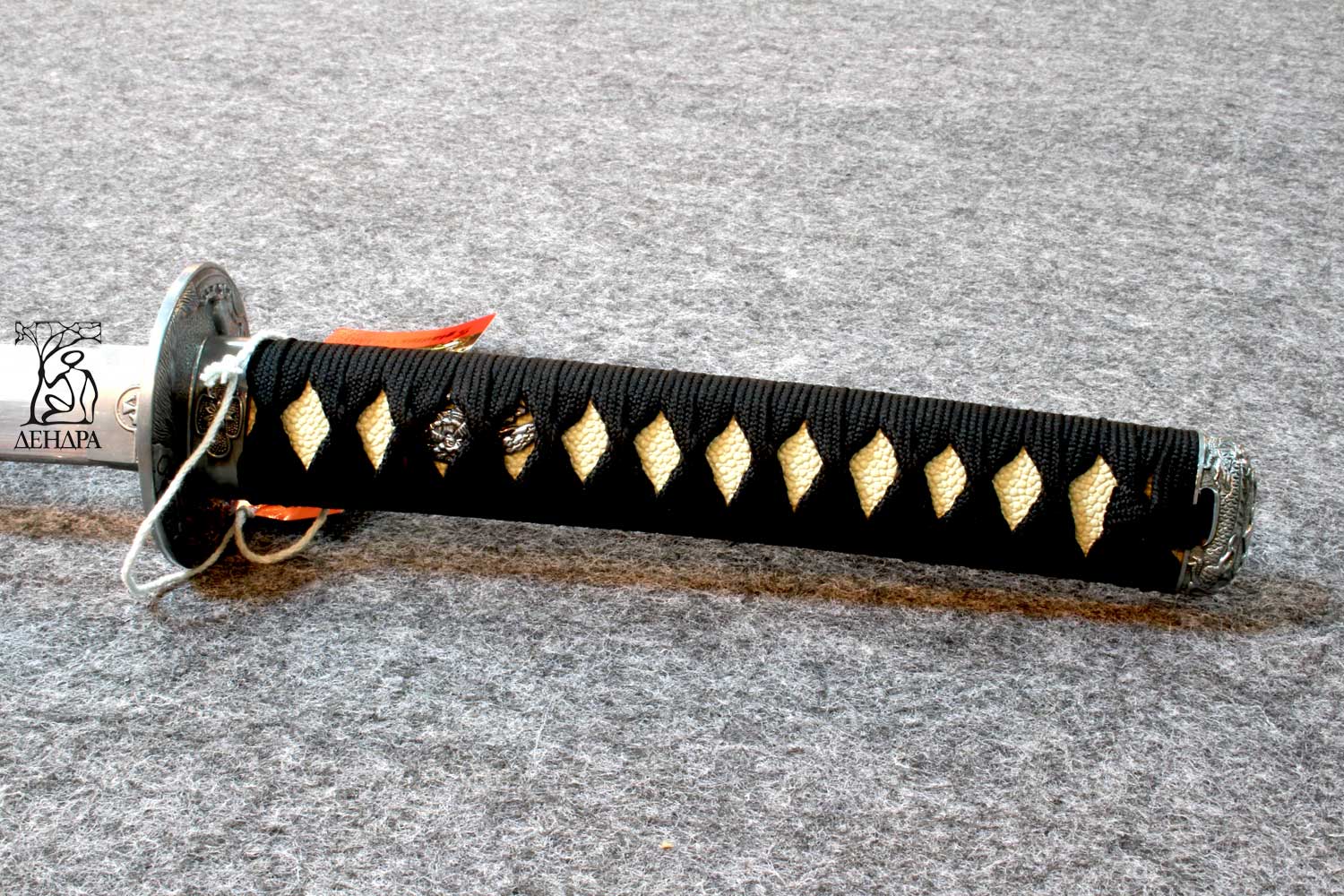 Вакидзаси, клинок 440 сталь, ножны деревянные бордовые, цуба под серебро