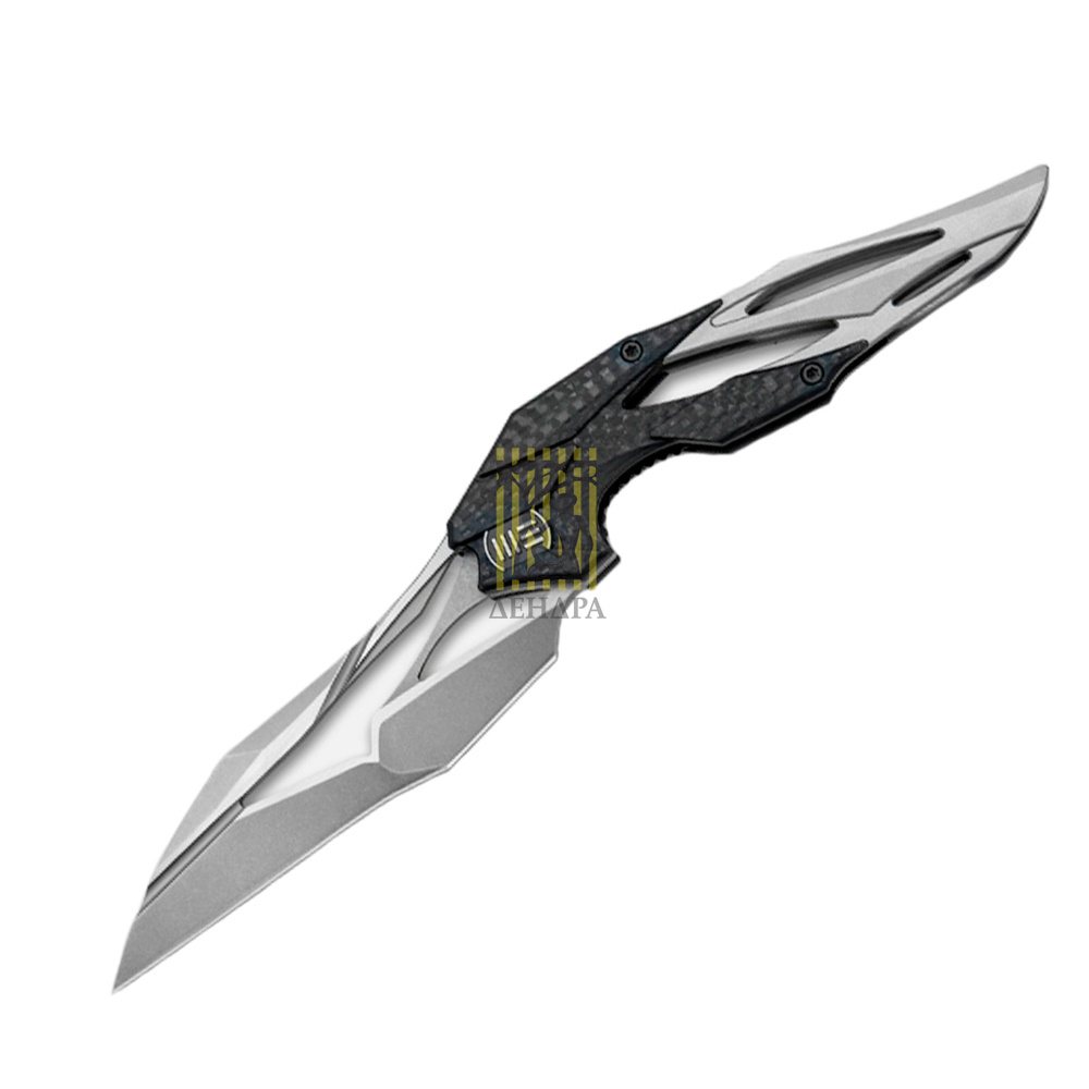 Нож складной, сталь M390, длина клинка 98 мм, рукоять титан/карбон файбер, цвет серый, клипса, замок Нож складной, сталь M390, длина клинка 98 мм, рукоять титан/карбон файбер, цвет серый, клипса, замок