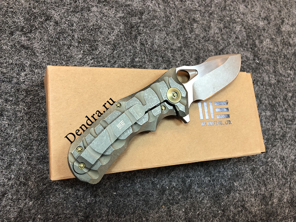 Нож складной, сталь Bohler M390, длина клинка 74 мм, рукоять титан, цвет зеленый, клипса, замок fram