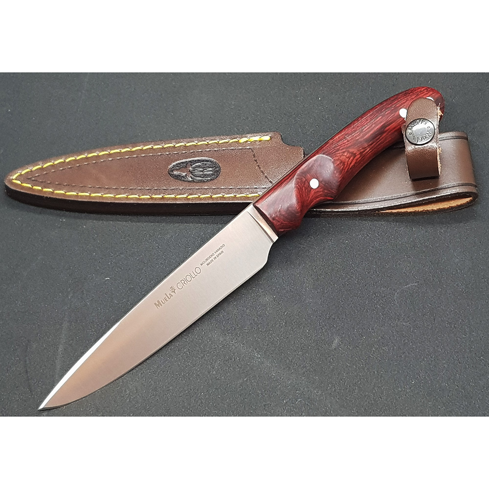 Нож "CRIOLLO" с фикс клинком длиной 17 см, рукоять красная микарта, ножны кожа