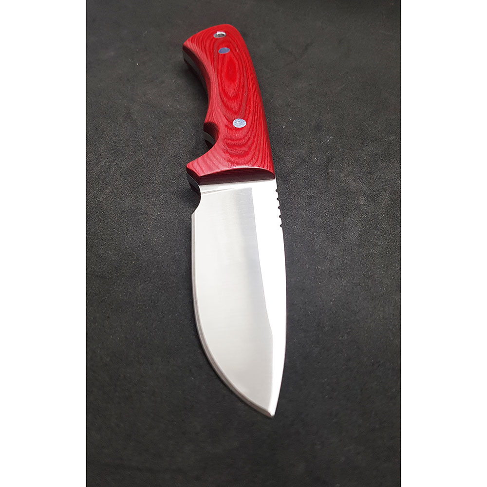 Нож "RHINO" с фикс клинком длиной 9 см, рукоять красная микарта, ножны кожа