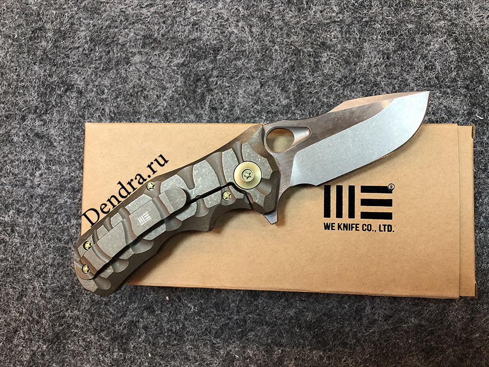 Нож складной, сталь Bohler M390, длина клинка 74 мм, рукоять титан, цвет бронзовый, клипса, замок fr