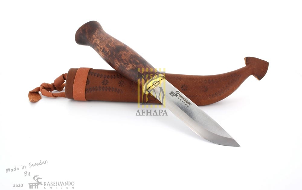 Нож "Eagle", карбон, рукоять карельская береза, кожаный чехол