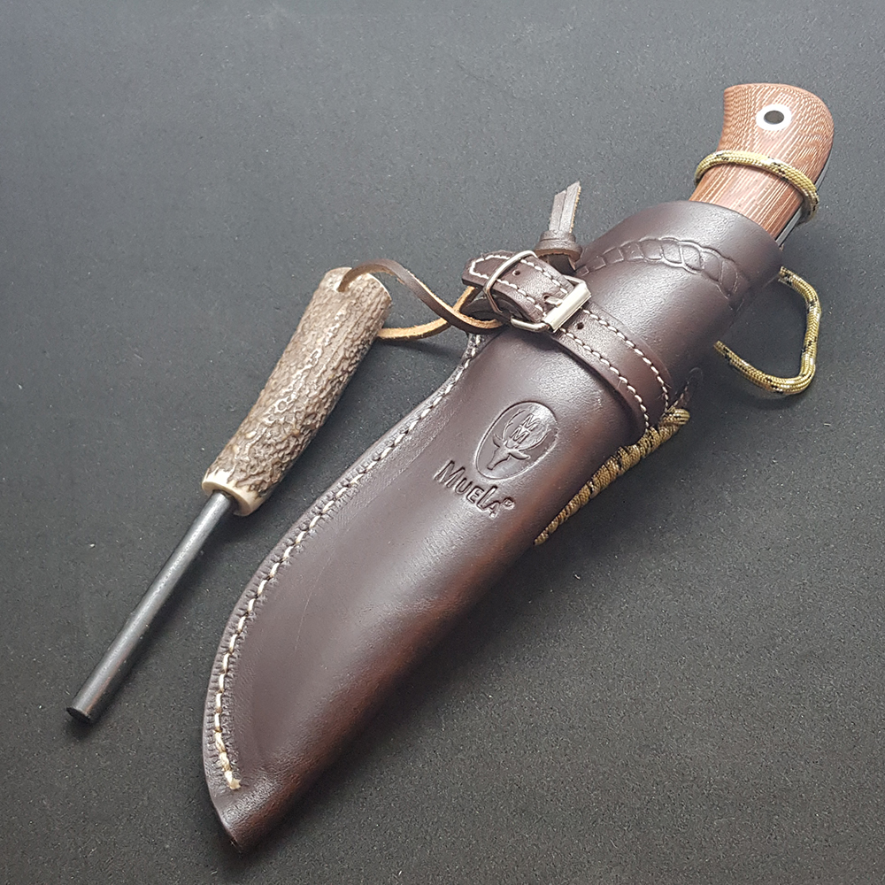 Нож "ABORIGEN" с фикс клинком длиной 12 см, рукоять бежевая микарта (canvas-micarta), ножны кожа