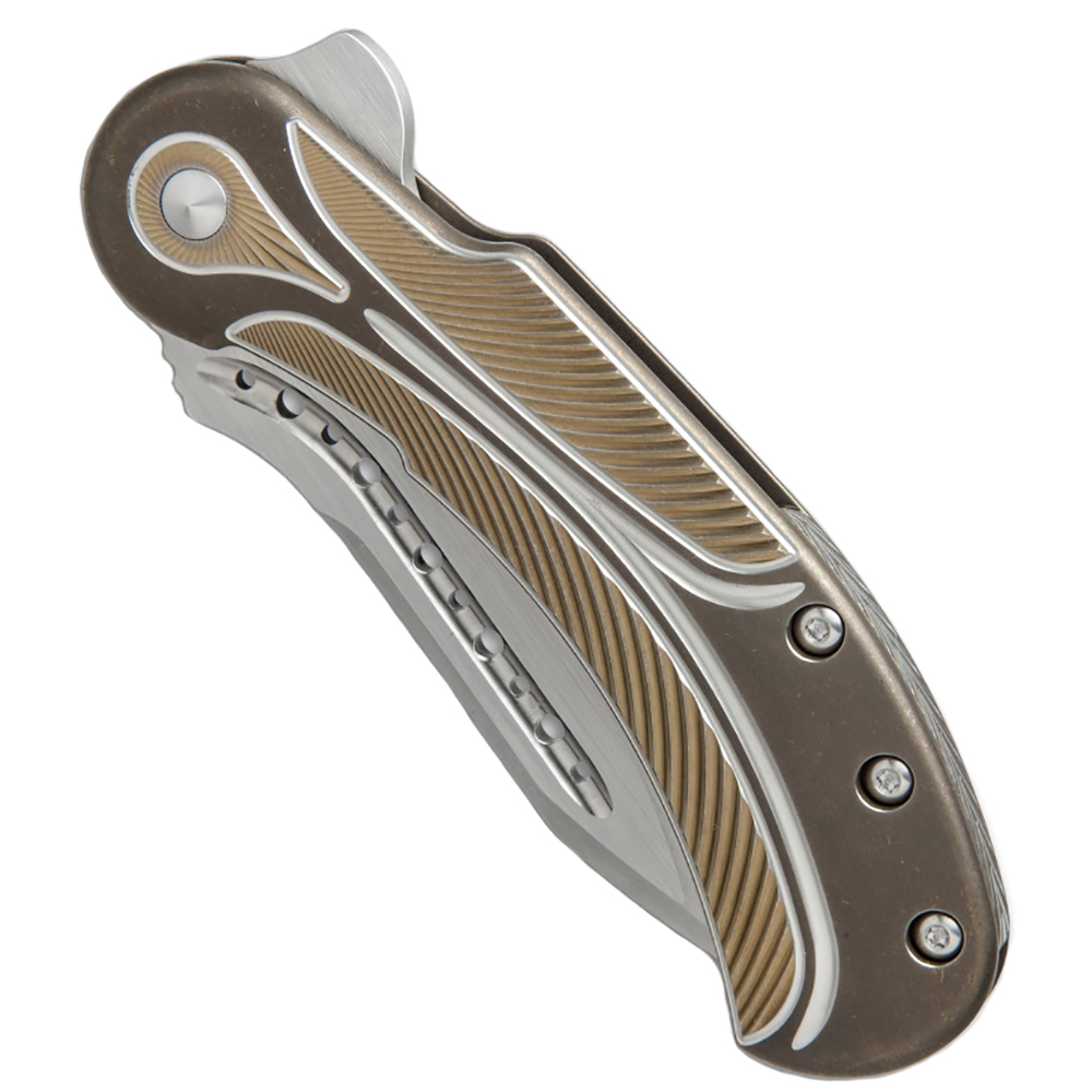 Нож складной Field Marshall, длина клинка 4", сатиновое покрытие, рукоять титан, цвет бронзовый с зо