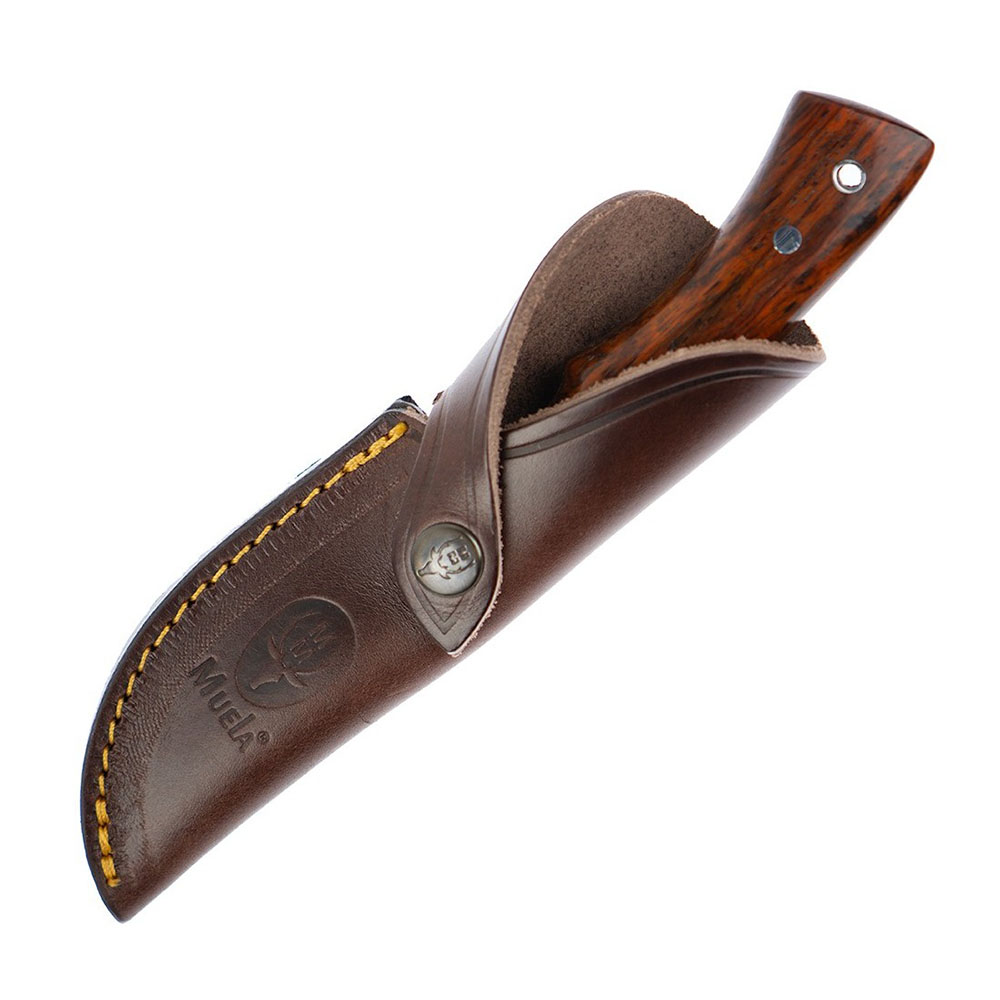 Нож "RHINO" с фикс клинком длиной 9 см, рукоять черная микарта, ножны кожа