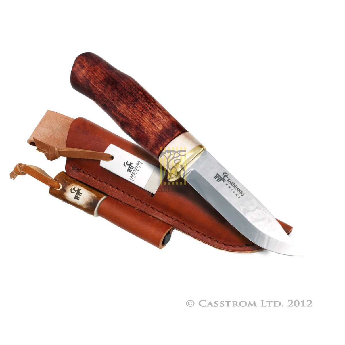 Нож "Survival", рукоять карельская береза и рог оленя, кожаный чехол, алмазная мелкозернистая точилк