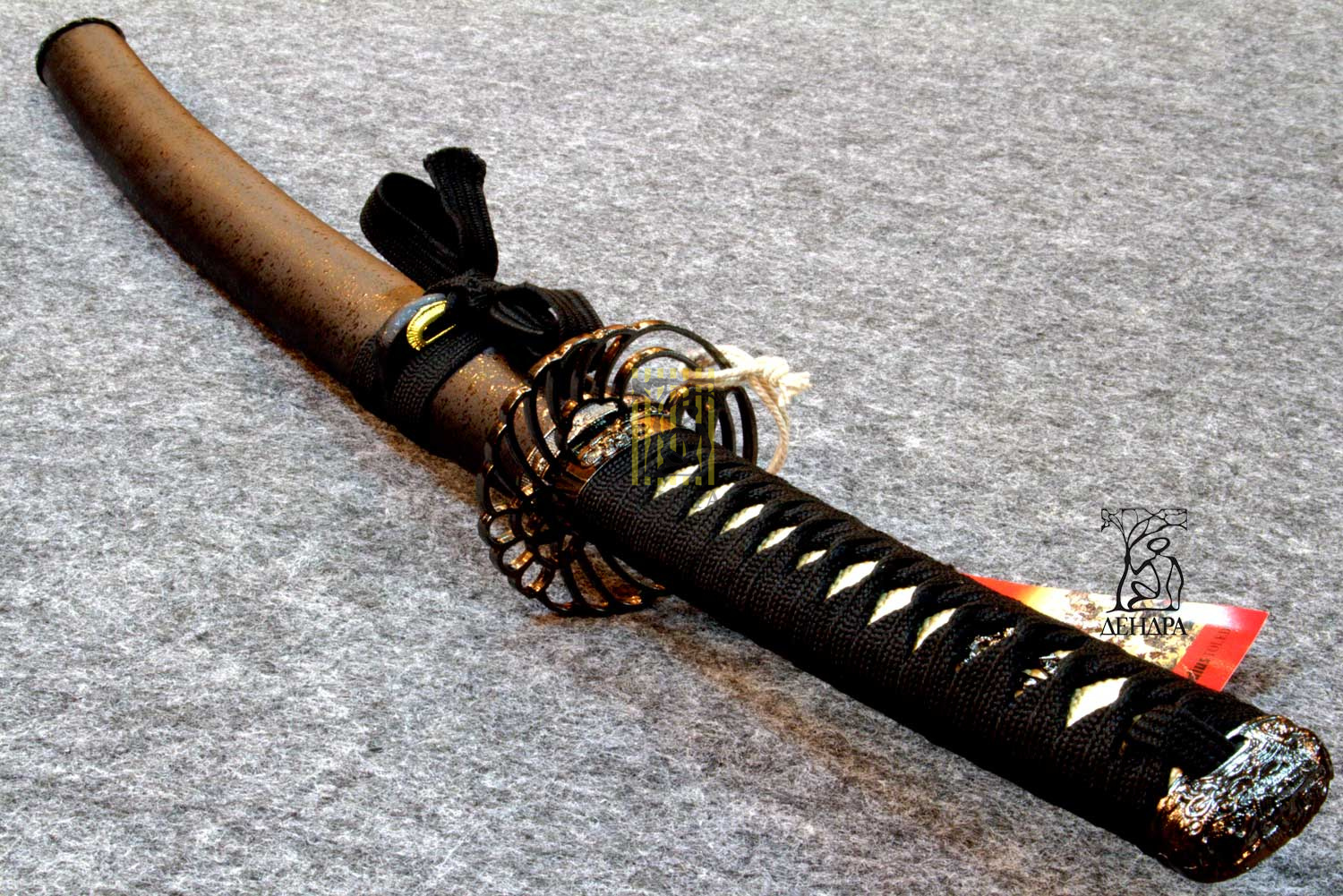 Вакидзаси, клинок 440 сталь, ножны черные, цуба с журавлем