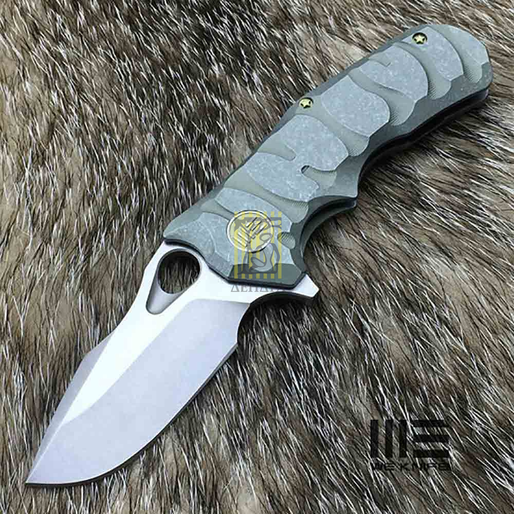 Нож складной, сталь Bohler M390, длина клинка 74 мм, рукоять титан, цвет зеленый, клипса, замок fram