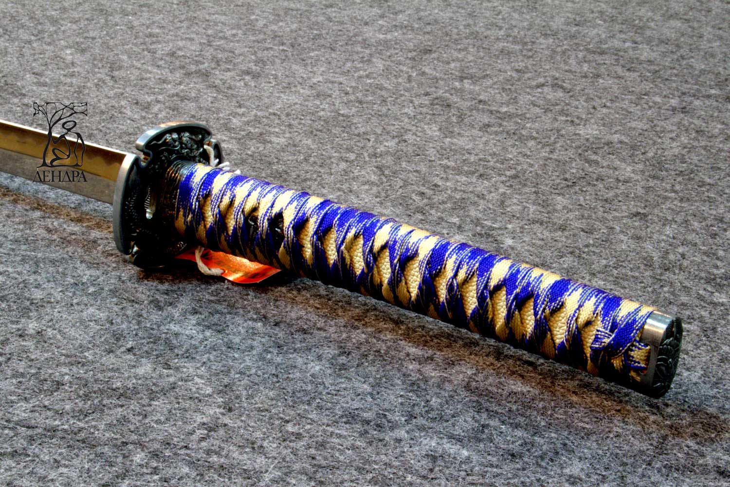 Катана, цвет серо-голубой, рукоять плетёная, ножны плетёные, латунь Катана, цвет серо-голубой, рукоять плетёная, ножны плетёные, латунь