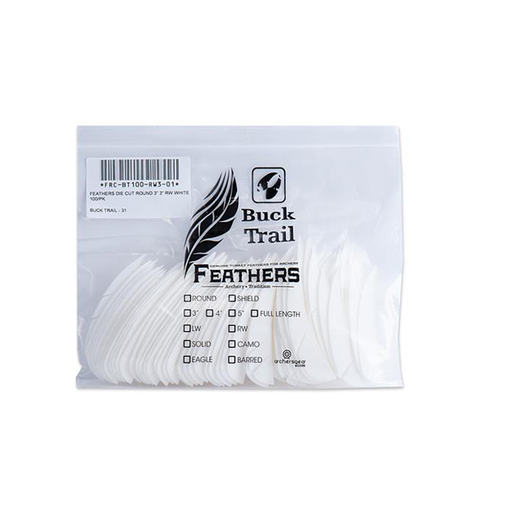 Оперение для стрел Buck Trail, форма Round, размер 3", цвет белый, 100 шт/уп