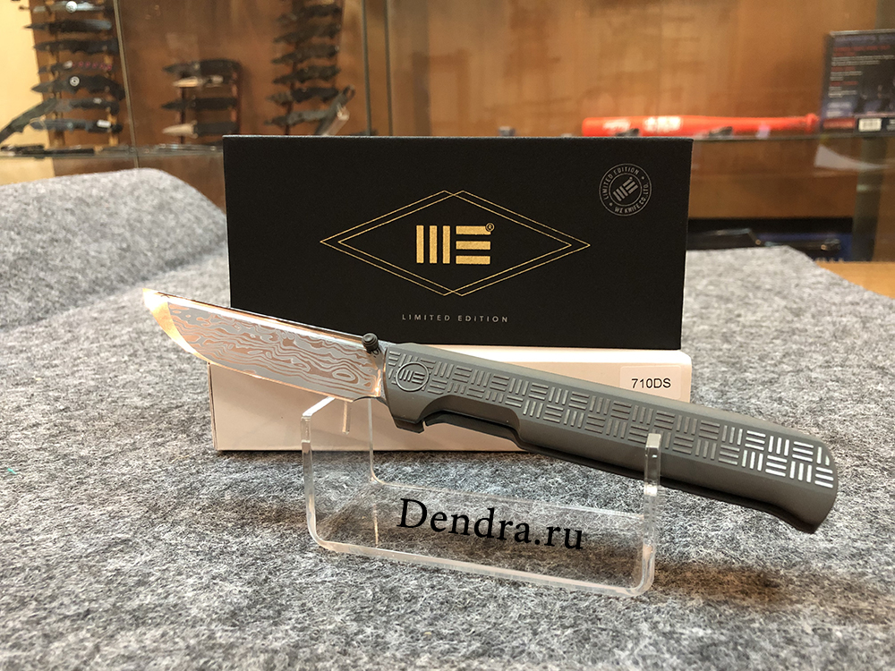 Нож 710DS, сталь Damasteel Bifrost, длина клинка 97 мм, рукоять титан, цвет коричневый с серым, fram