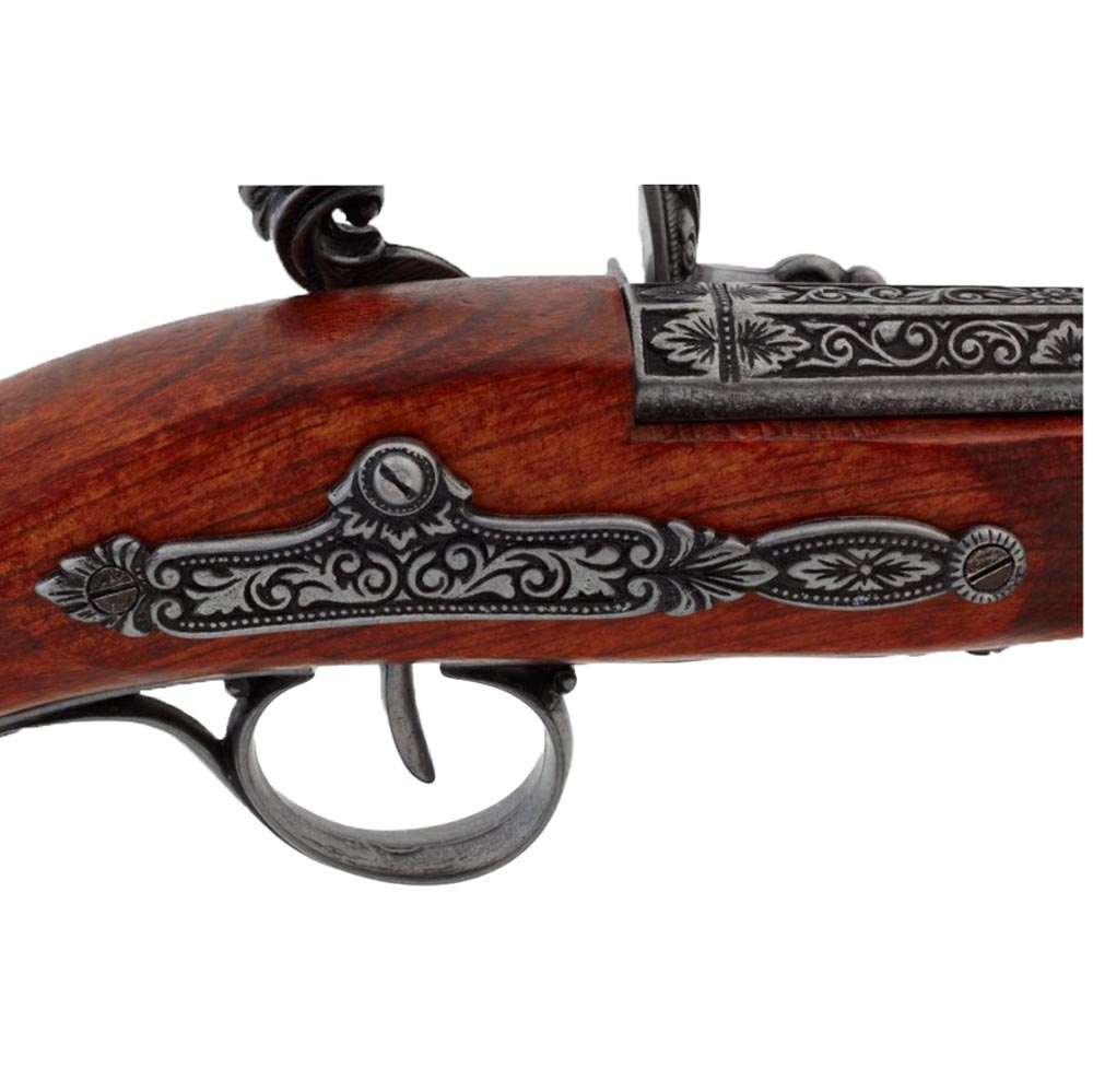 Кремневый пистолет из металла и дерева с имитацией механизма заряжания и стрельбы,18 век, длина 38,5