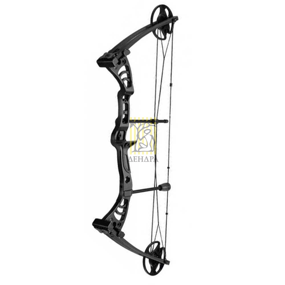 Лук блочный, рукоять алюминий, плечи фиброглас, начальная скорость 296 фут/сек, сила 55Lbs, цвет чер