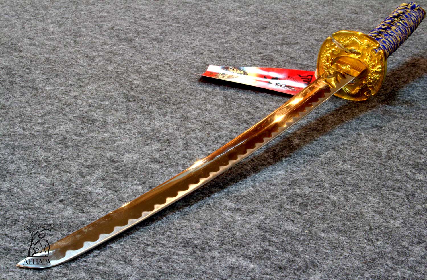 Вакидзаси, цвет жёлто-синий, рукоять плетёная, ножны плетёные, латунь