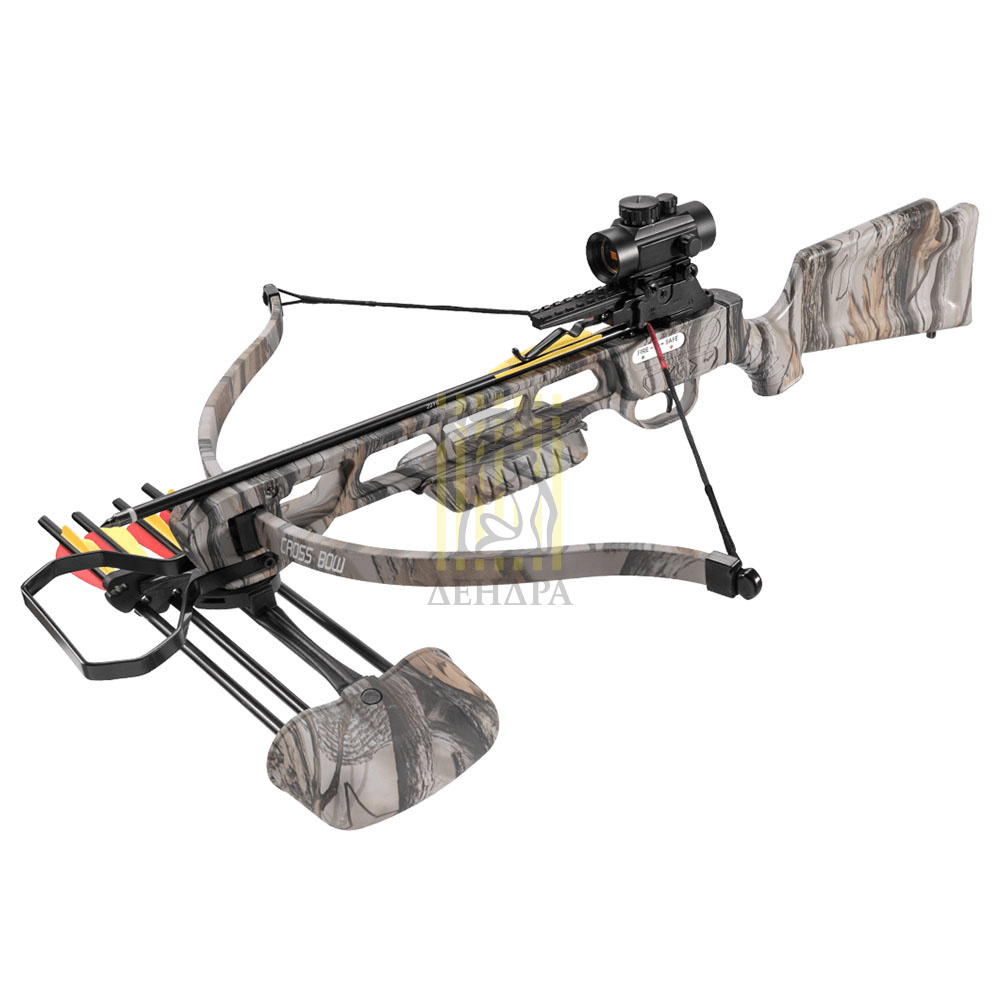 Арбалет рекурсивный 95Lbs пласт.корпус, камуфляж с комплектом аксессуаров: кивер на 4 стрелы, 4 стре