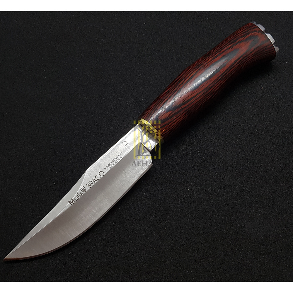Нож "BRACO" с фикс клинком длиной 11 см, рукоять красная микарта, ножны кожа