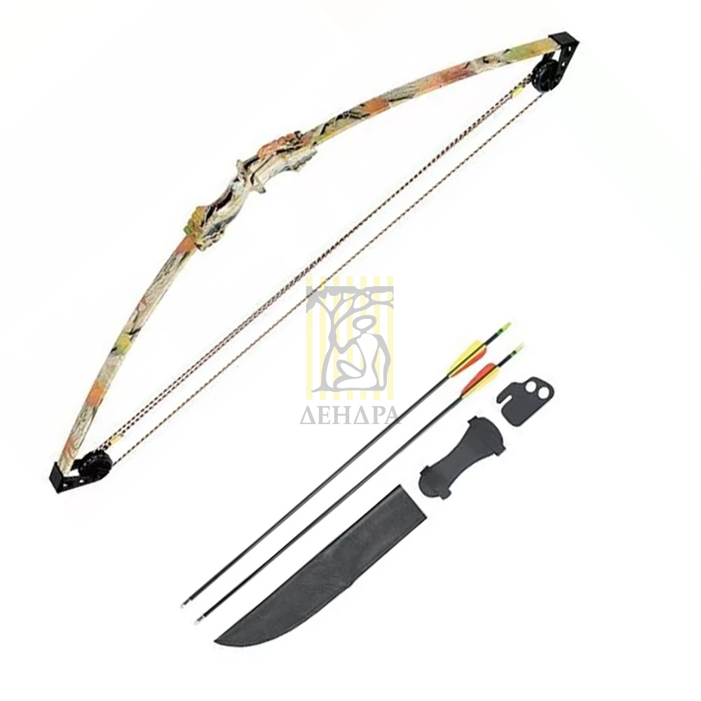 Лук блочный для начинающих, сила 10 Lbs, между осями 34", длина натяжения 24", с компл аксессуаров: