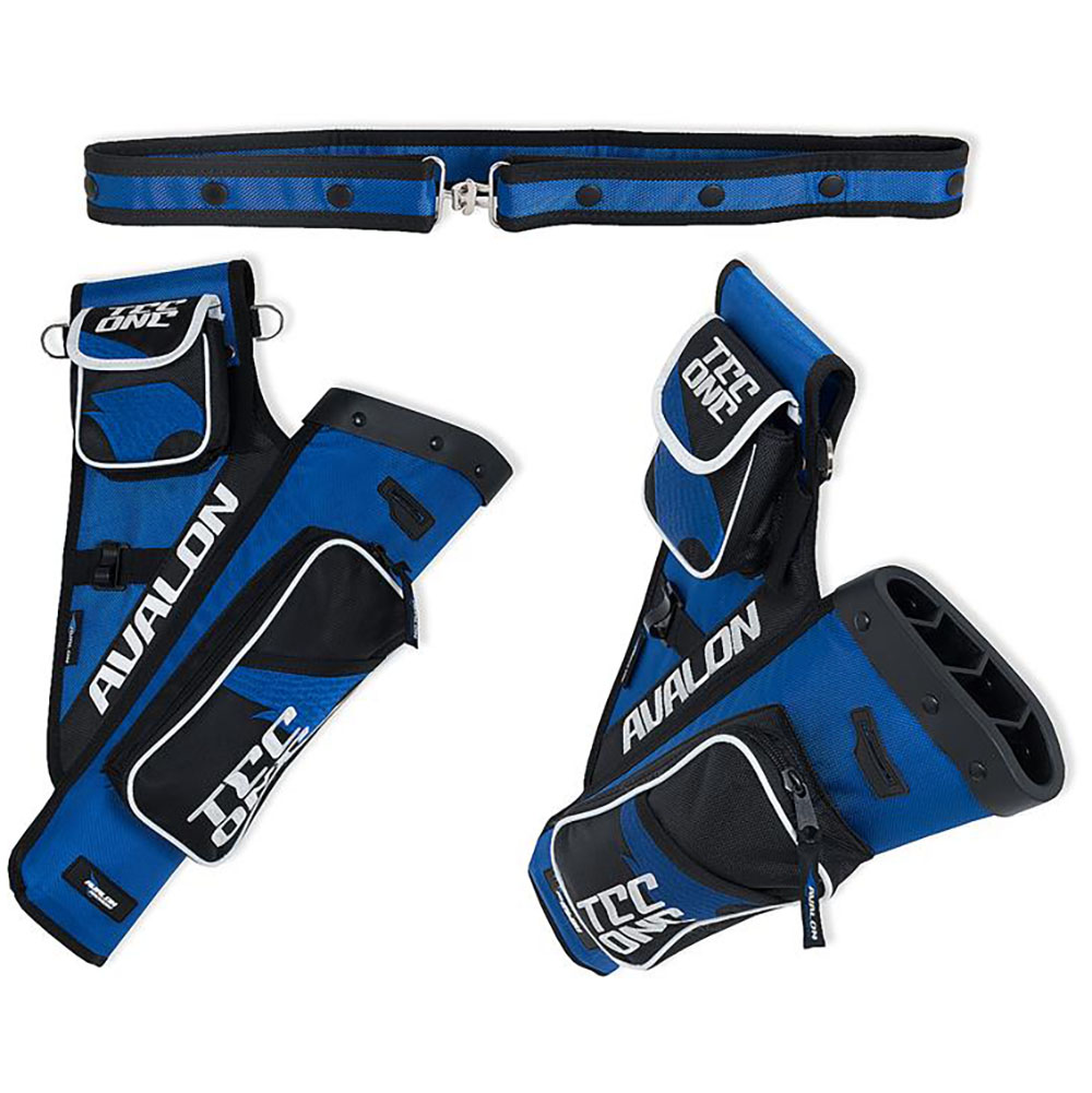 Кивер TEC ONE поясной для стрел, 4 трубки, 2 кармана, правый, ремень в комплекте, цвет синий