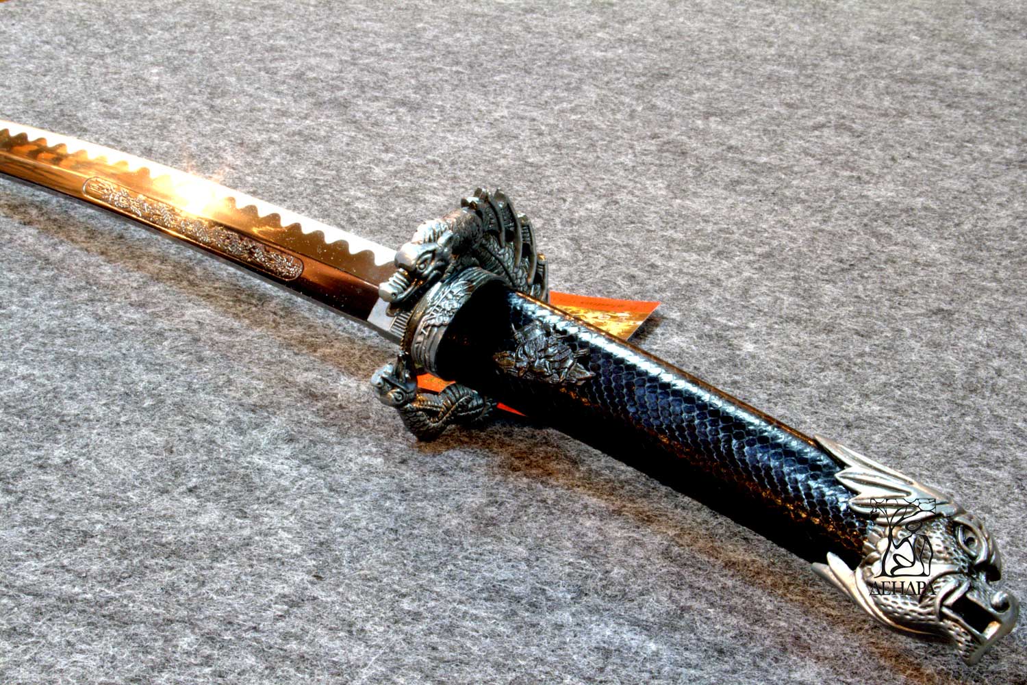 Вакидзаси "Черная Змея", цвет чёрно-серый, ножны плетёные, латунь