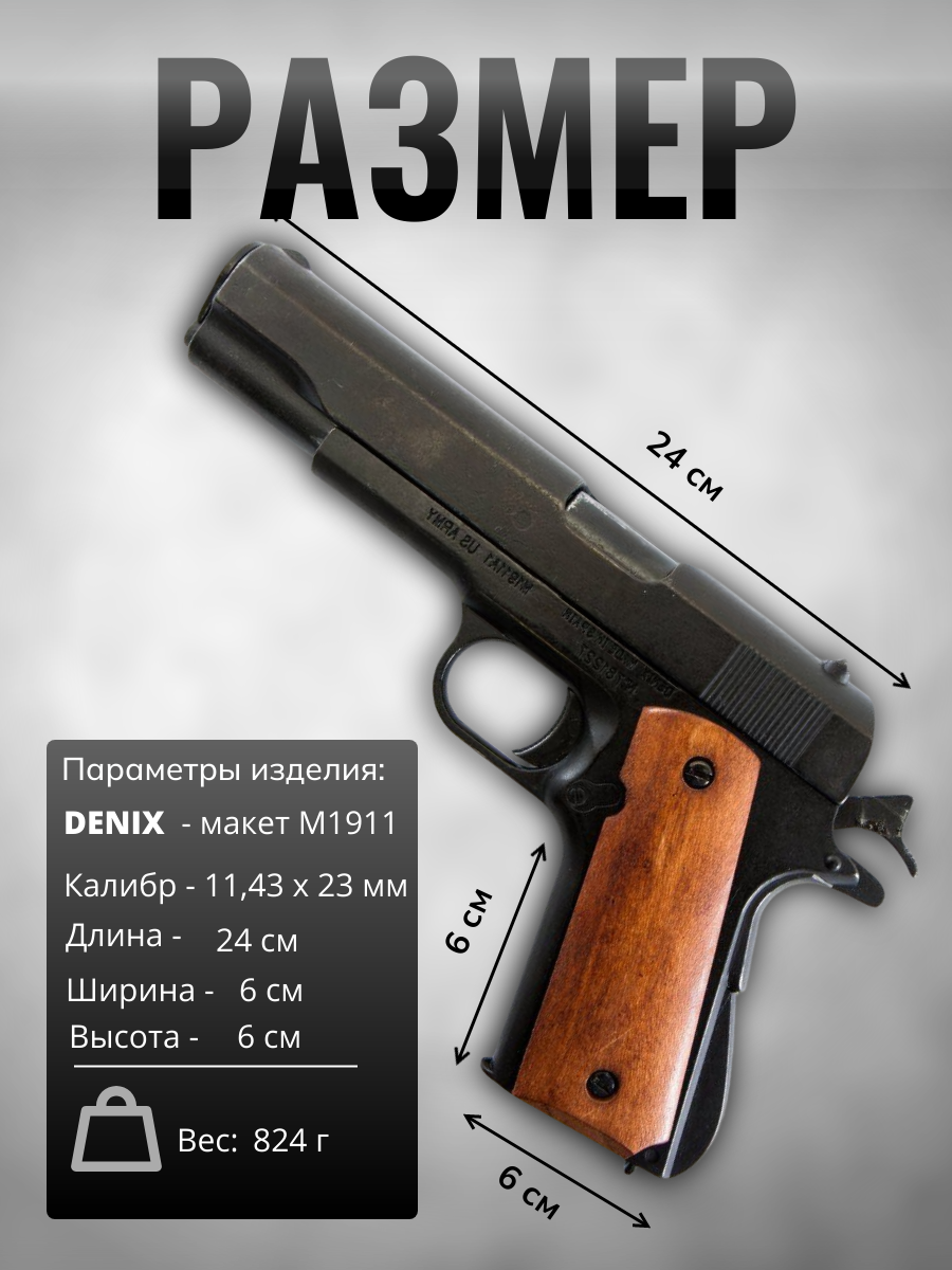 Пистолет автоматический M1911A1, .45 калибра, цвет черный, накладки из дерева, США, 1911 (1-я и 2-я