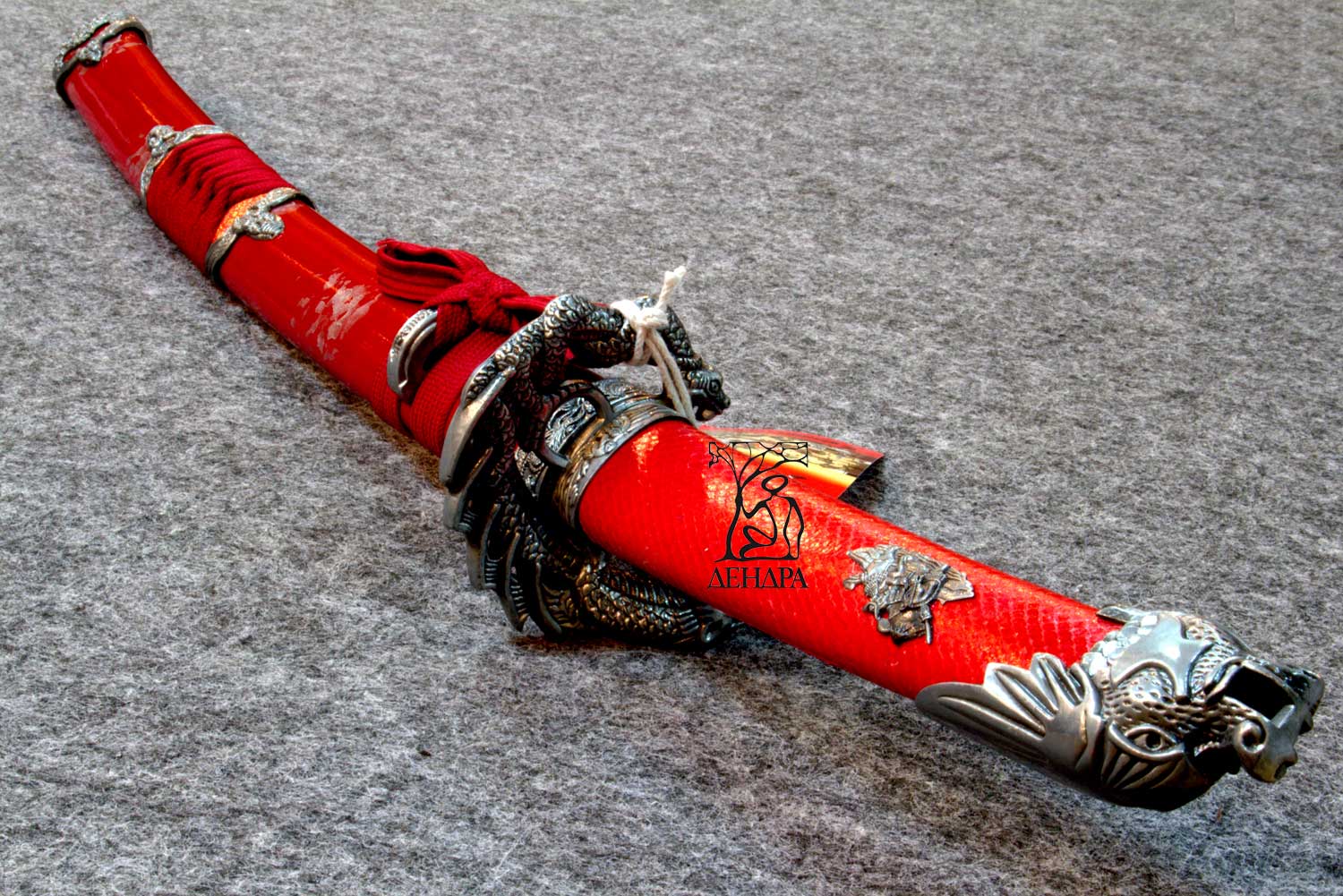Вакидзаси "Красная Змея", цвет красно-серый, ножны плетёные, латунь