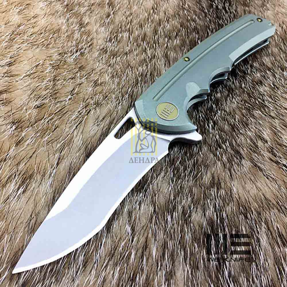 Нож складной, сталь CPM-S35VN, длина клинка 95 мм, рукоять титан, цвет зеленый, клипса, замок frame-