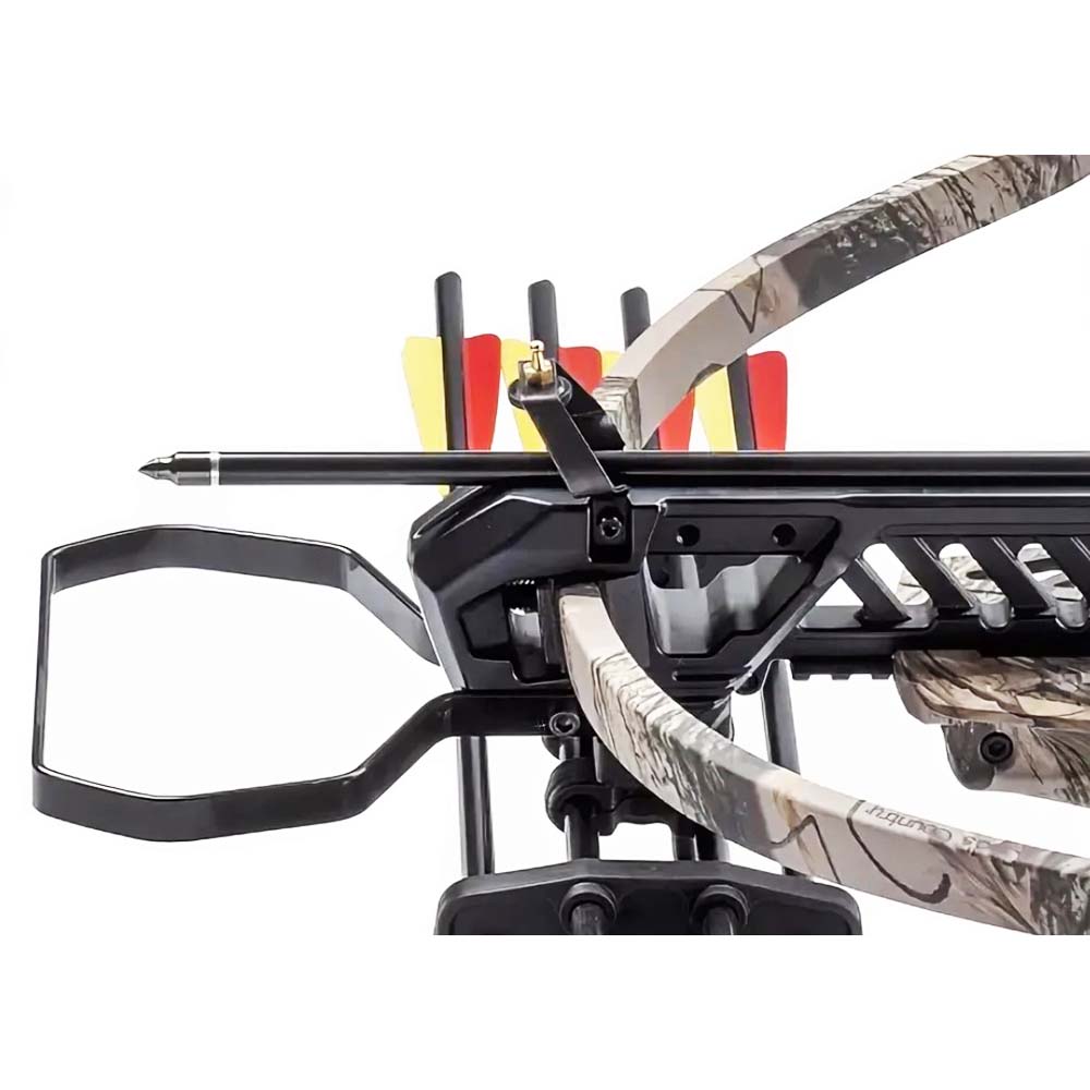 Арбалет рекурсивный, начальная скорость 255 фут/сек, размах плечей 26", длина натяжения 11", сила 95