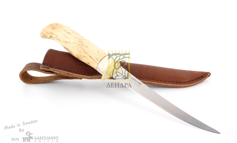 Нож "Filletknife Outdoor", рукоять карельская береза и рог оленя, кожаный чехол