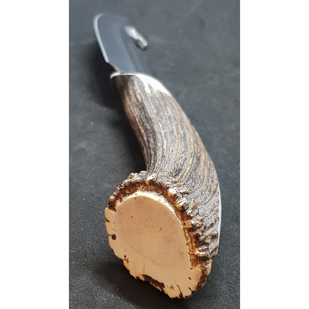 Нож-скиннер "VIPER", клинок 11 см крюк, рукоять рог оленя с кроной, ножны кожа