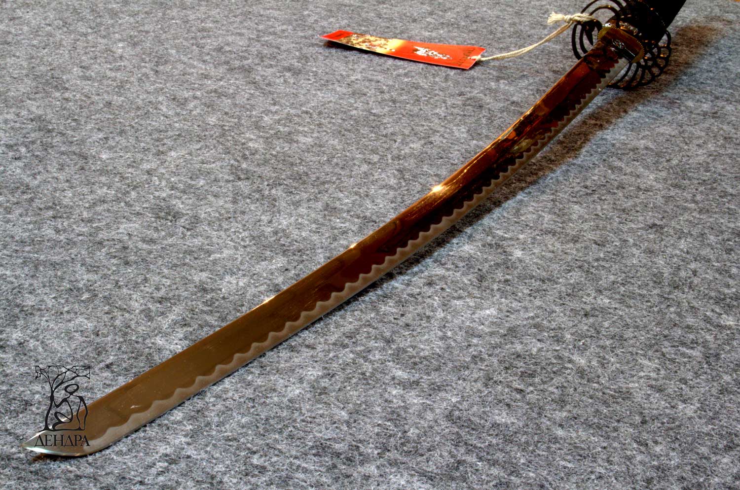 Катана, клинок 440 сталь, ножны черные, цуба с журавлем