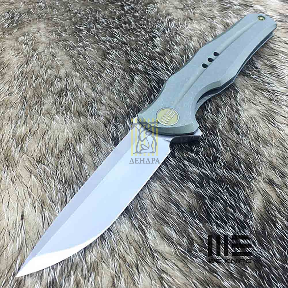 Нож складной, сталь CPM-S35VN, длина клинка 97 мм, рукоять титан, цвет зеленый, клипса, замок frame-