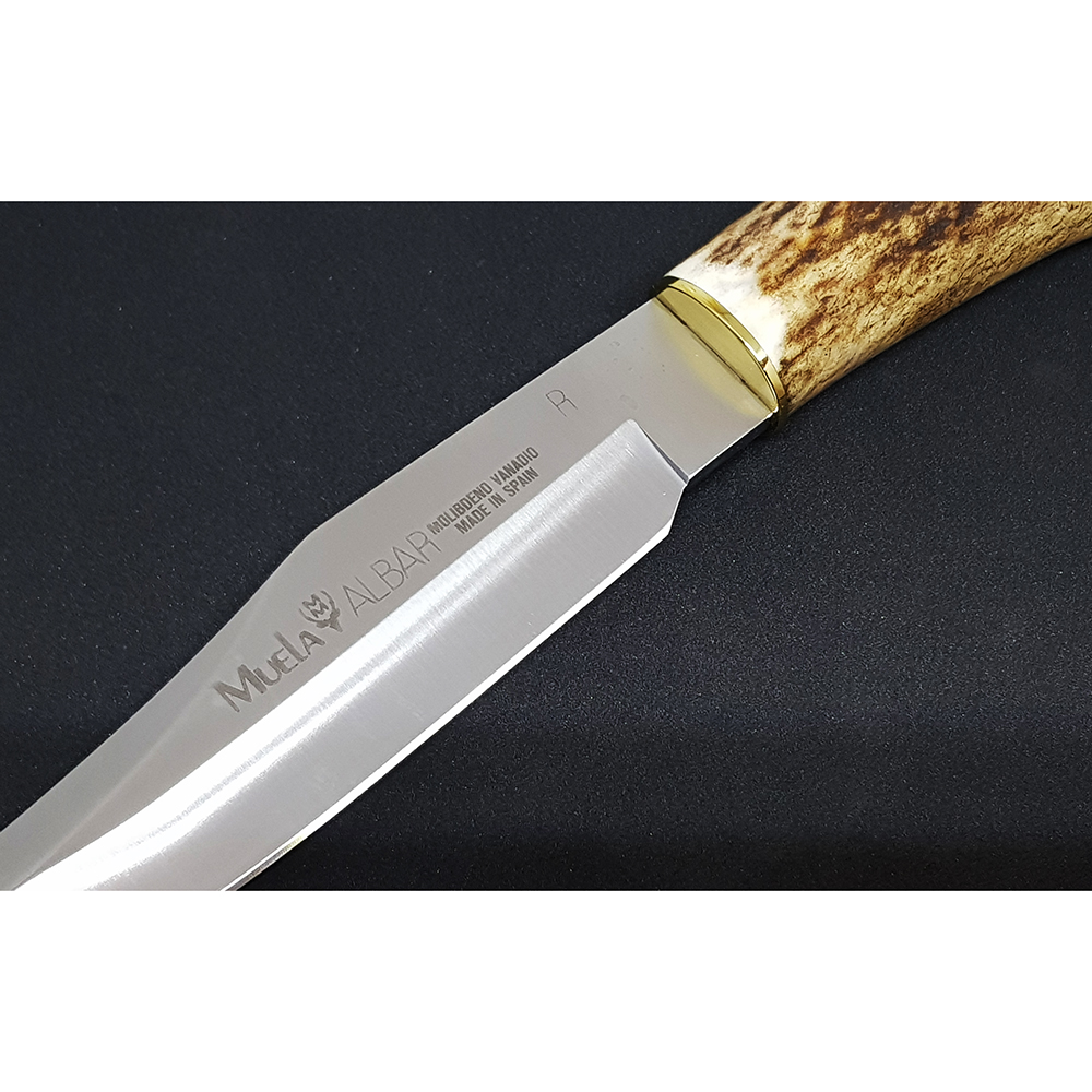 Нож "ALBAR" с фикс клинком длиной 18 см, рукоять рог оленя, ножны кожа