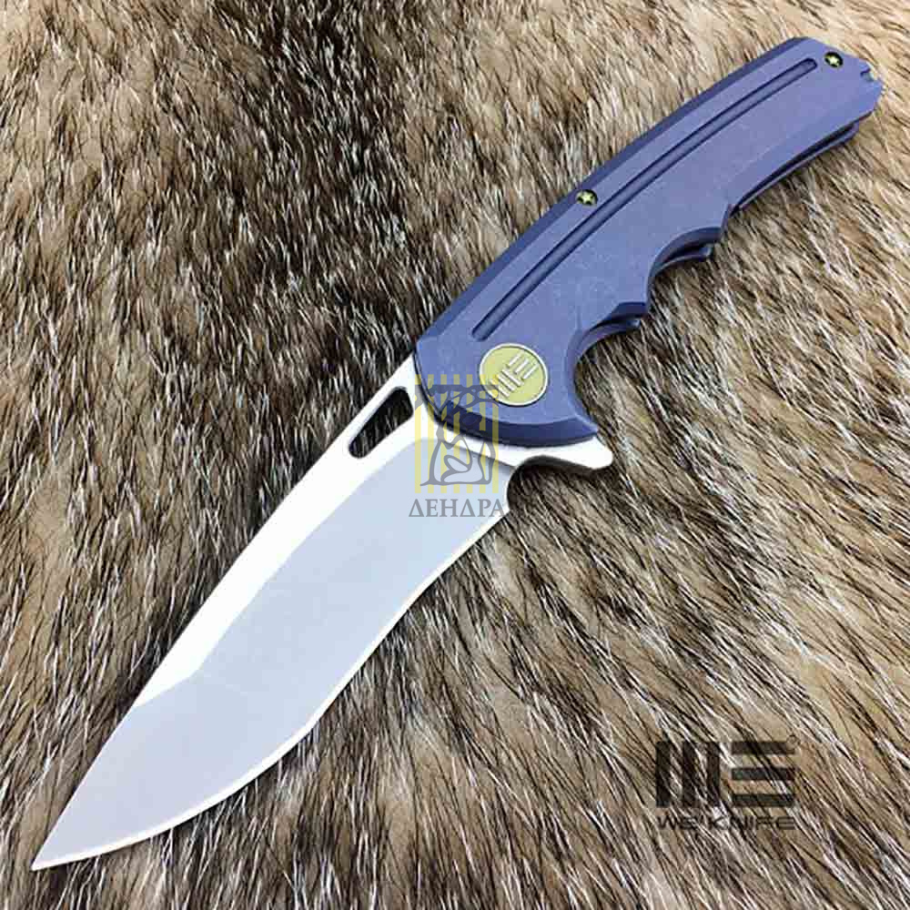 Нож складной, сталь CPM-S35VN, длина клинка 95 мм, рукоять титан, цвет голоубой, клипса, замок frame