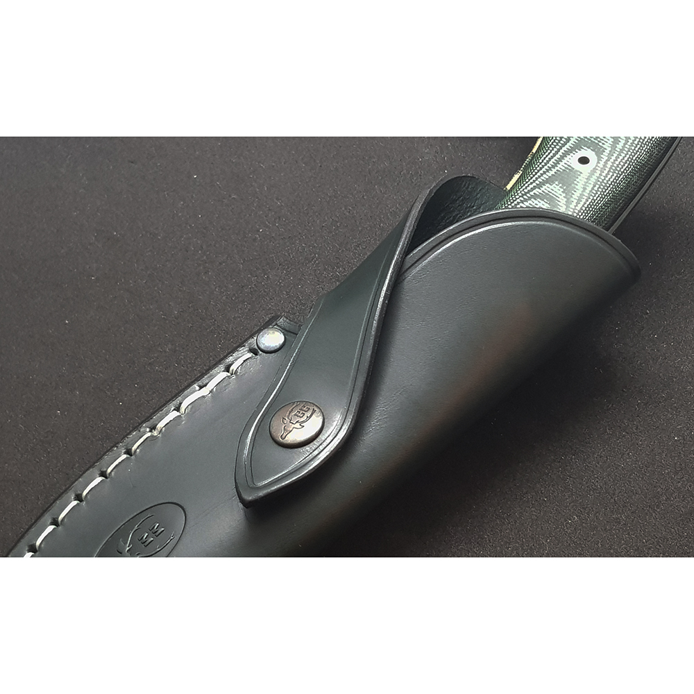 Нож "GAVILAN" с фикс клинком длиной 13 см, рукоять зеленая микарта, ножны кожа