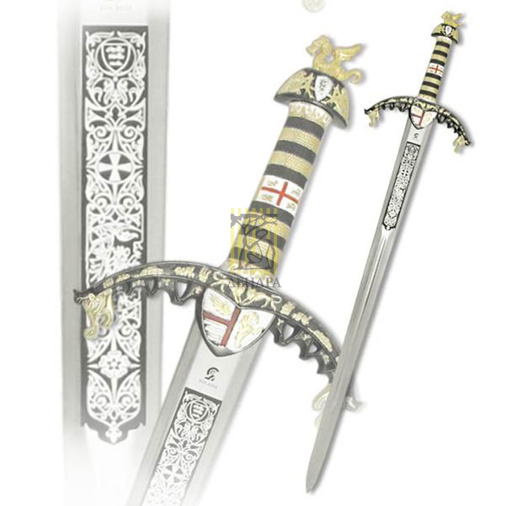 Меч "Ричард "Львиное Сердце", клинок с гравировкой, рукоять под золото