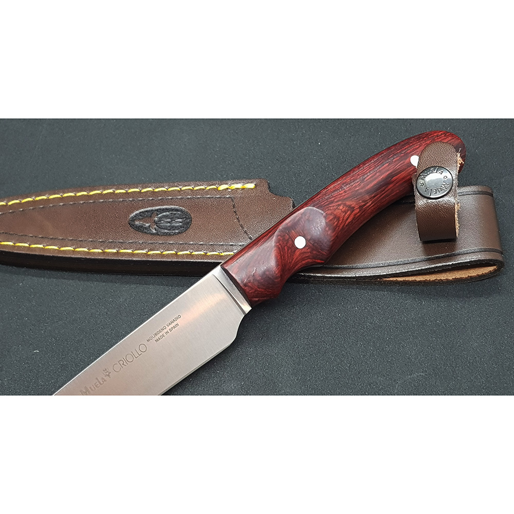 Нож "CRIOLLO" с фикс клинком длиной 17 см, рукоять красная микарта, ножны кожа
