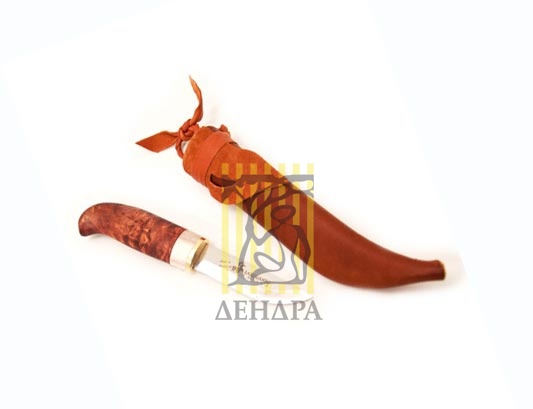 Нож "Giron", рукоять карельская береза и рог оленя, кожаный чехол