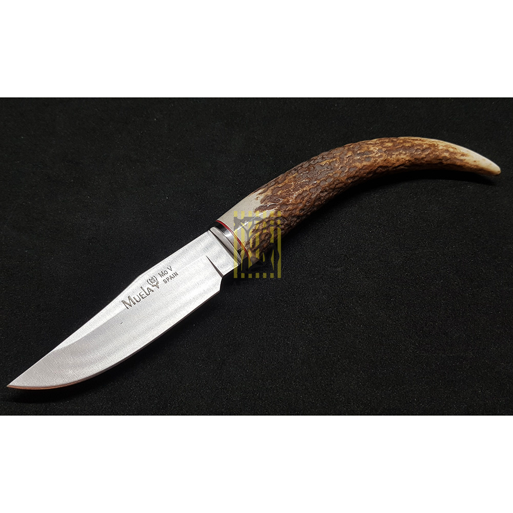 Нож "BOWIE" с фикс клинком длиной 6 см, рукоять рог оленя, ножны кожа