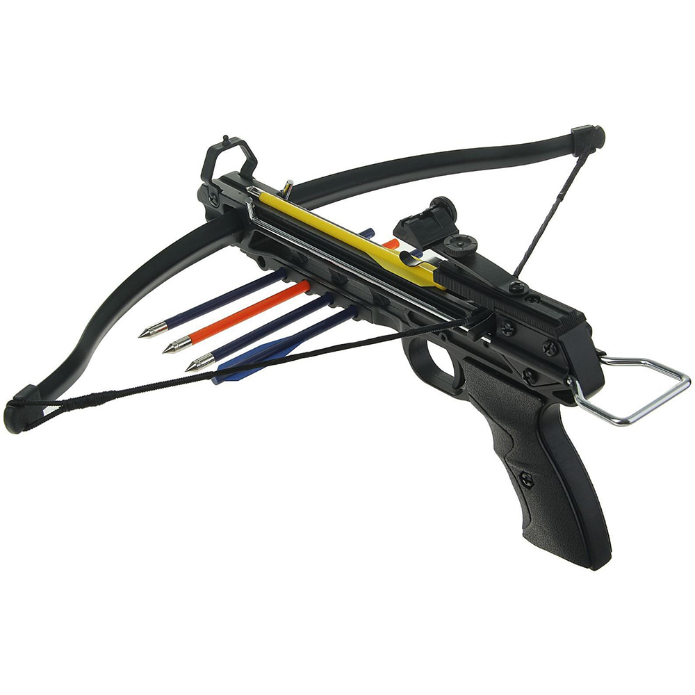 Арбалет-пистолет силой 50 lbs, приклад и ствол алюминий, без упора, 5 пластиковых стрел в комплекте,