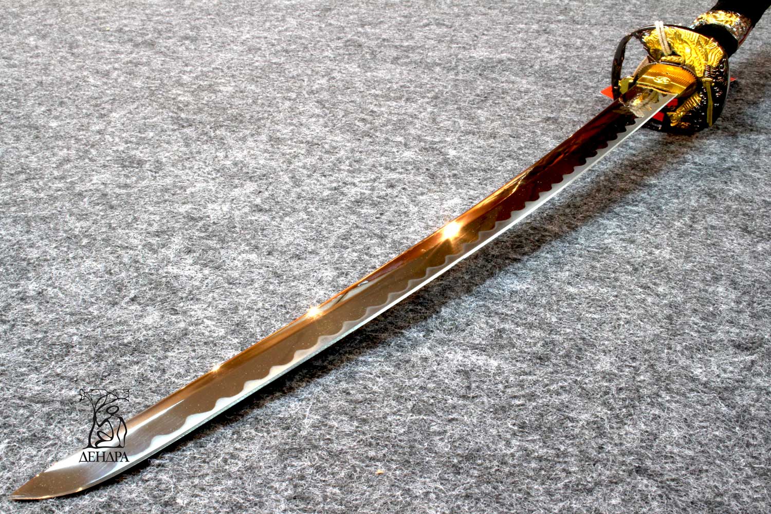 Вакидзаси, клинок 440 сталь, ножны деревянные черные, цуба латунь