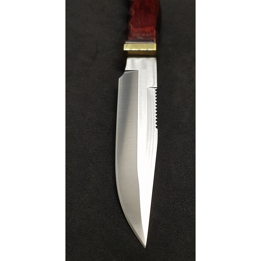 Нож "RANGER" с фикс клинком длиной 14 см пила на обухе, рукоять красная микарта, ножны кожа